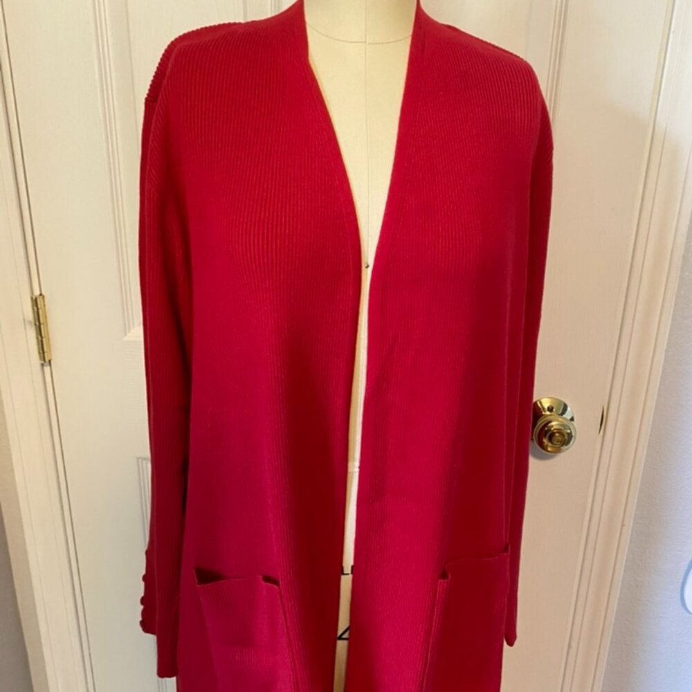 Chicos Long Open-Front Ribbed Sweater